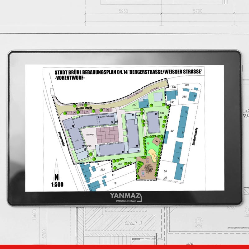 Bebauungsplan Stadt Brühl auf Tablet dargestellt.