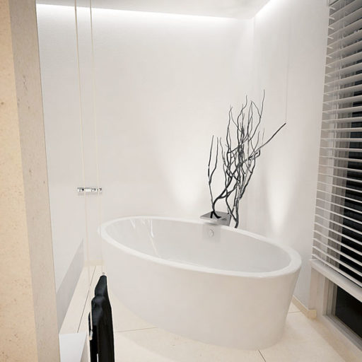 Moderne Badewanne im minimalistischen Badezimmer