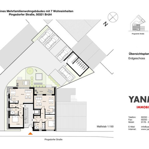 Grundriss Erdgeschoss Mehrfamilienhaus Brühl, Pingsdorfer Straße.